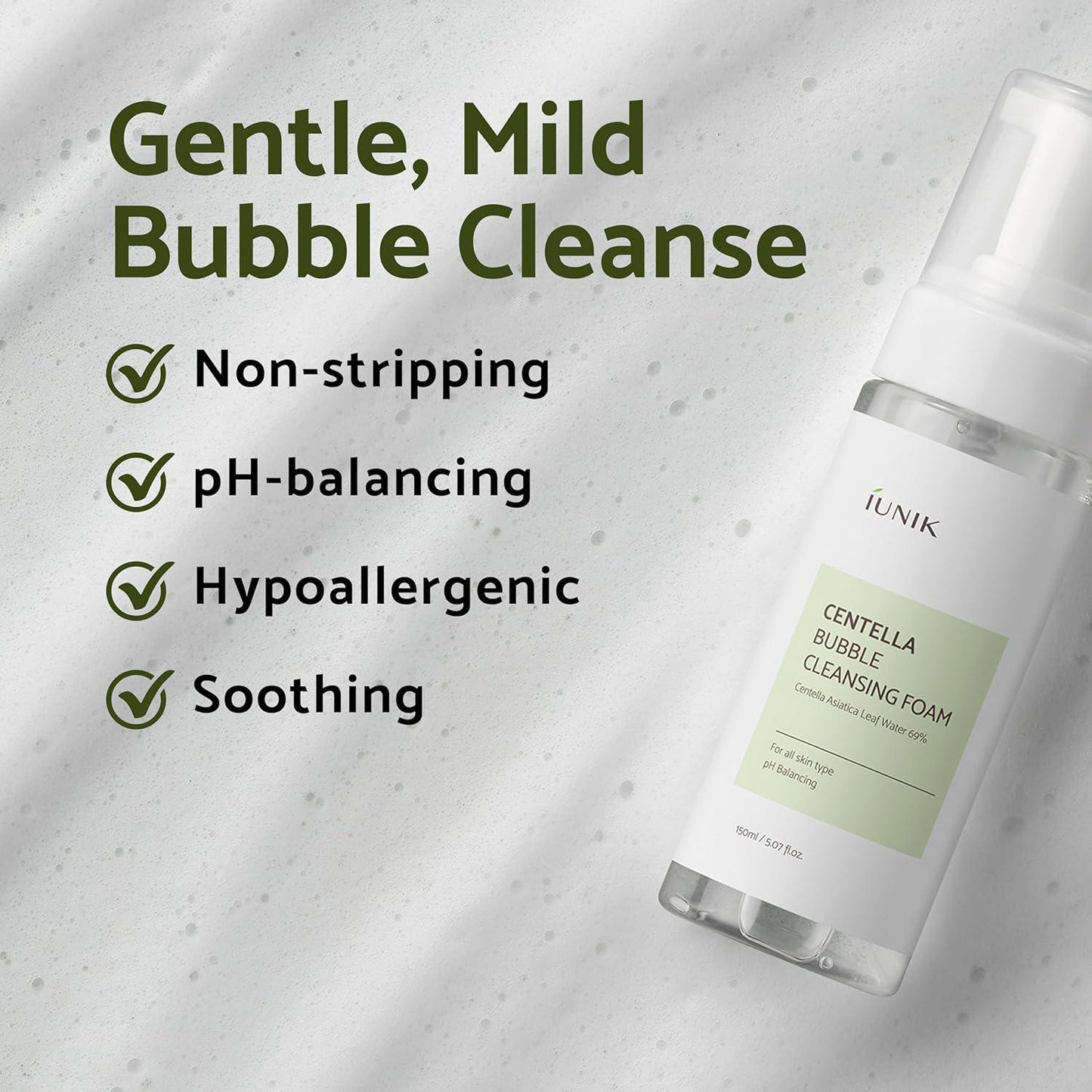IUNIK Centella Bubble Cleansing Foam 艾侑妮积雪草泡沫纯素洁面乳 150mL