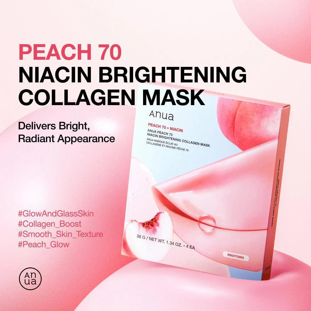 ANUA Peach 70 Niacin Brightening Collagen Mask 韩国ANUA桃子胶原蛋白面膜 4ea