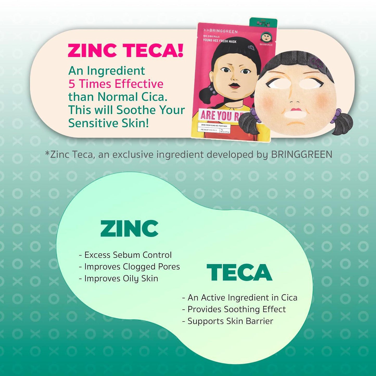 BRING GREEN Tea Tree CICA&Pink Soldier Fresh Mask-Netflix Squid Game Collaboration Limited 芭兰歌林茶树积雪草清新面膜鱿鱼游戏合作限量版