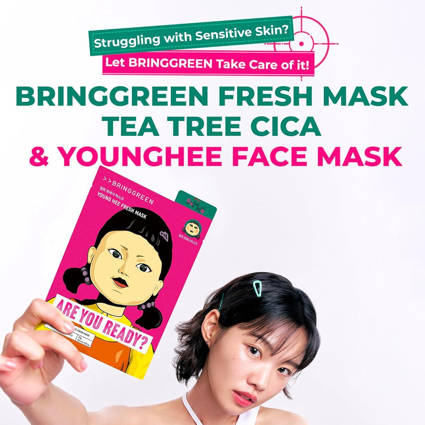 BRING GREEN Tea Tree CICA&Pink Soldier Fresh Mask-Netflix Squid Game Collaboration Limited 芭兰歌林茶树积雪草清新面膜鱿鱼游戏合作限量版
