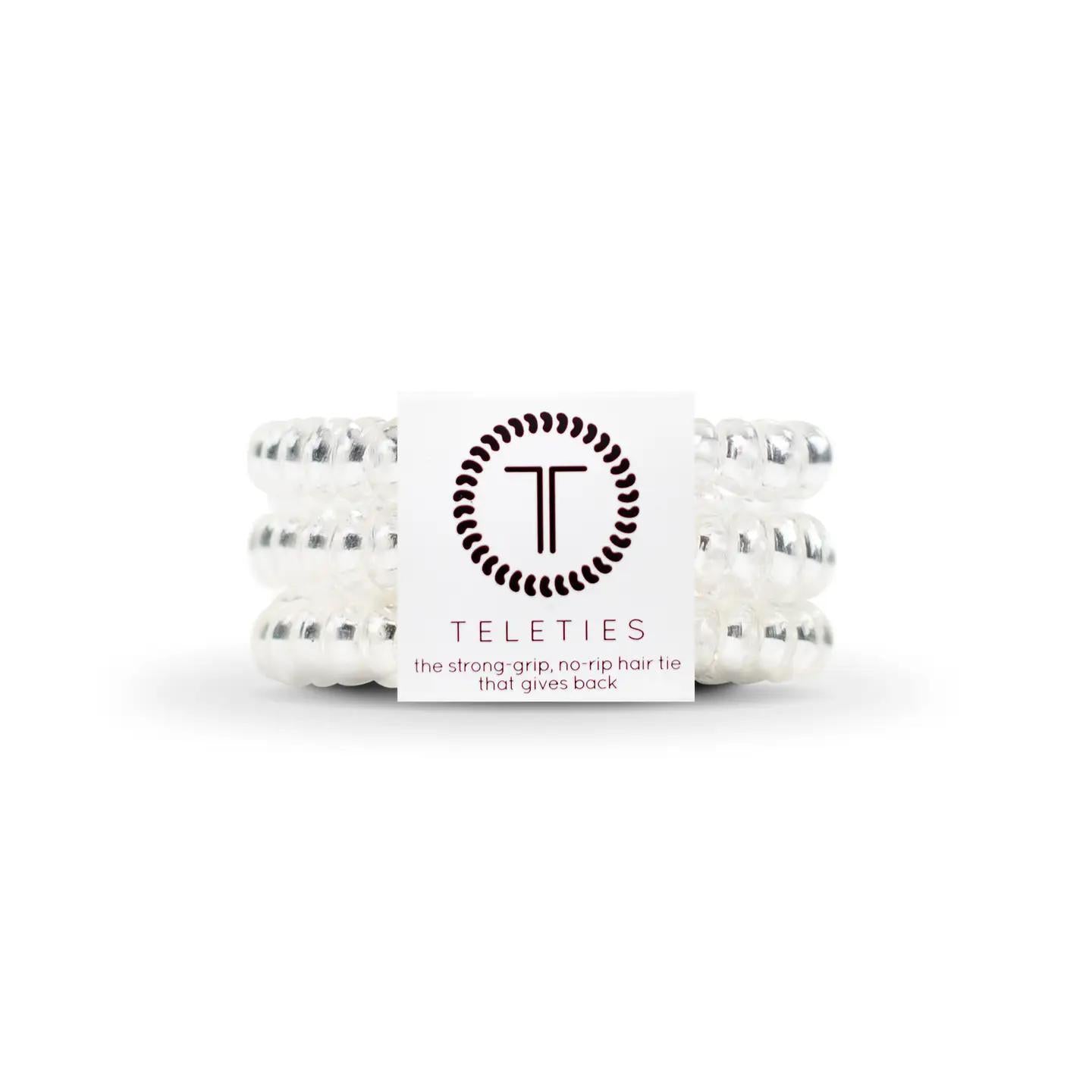 TELETIES Spiral Hair Coils Crystal Clear Hair Ties 椰子白螺旋电话线发圈