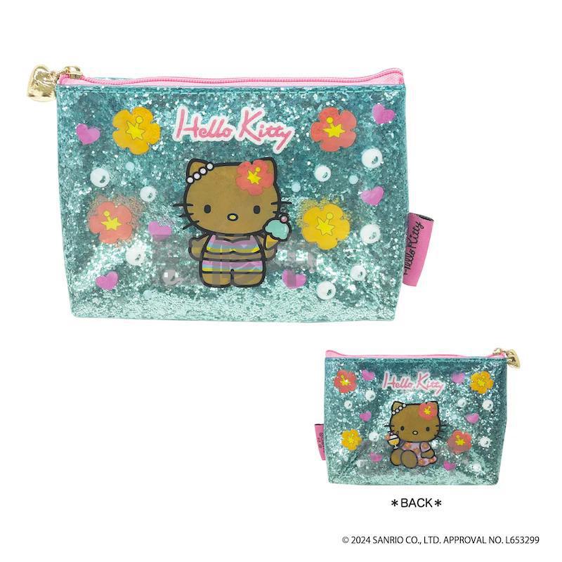 Sanrio Hello Kitty 2024 Ggogo Gal Collection Glitter Pouch Hibiscus 凯蒂猫2024闪光化妆包