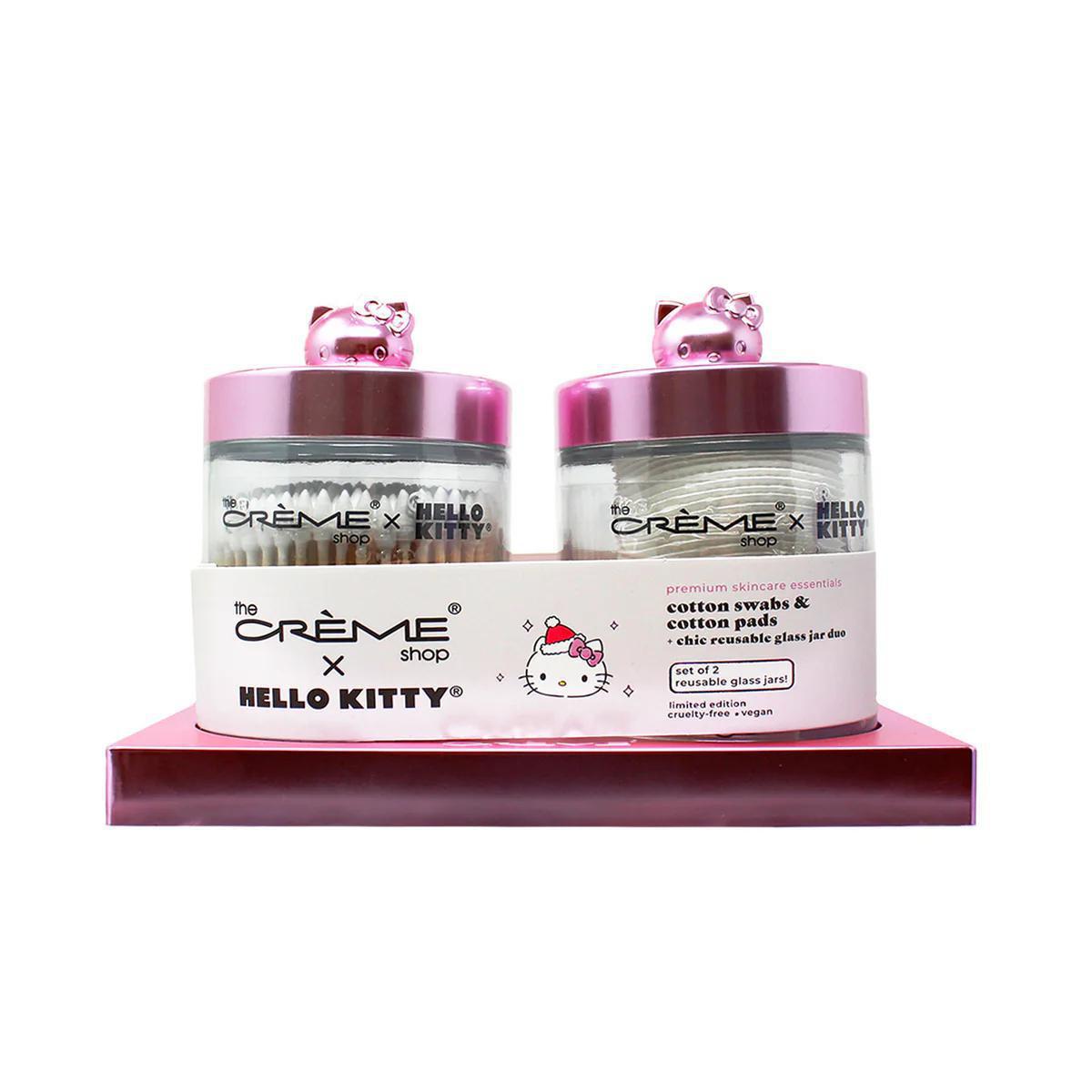 The Creme Shop X Sanrio Holiday Glass Jar 2Set (Cotton Pads&Swab) (Pink) 三丽鸥联名可重复使用玻璃罐 2 件套(化妆棉和棉签)(粉色)