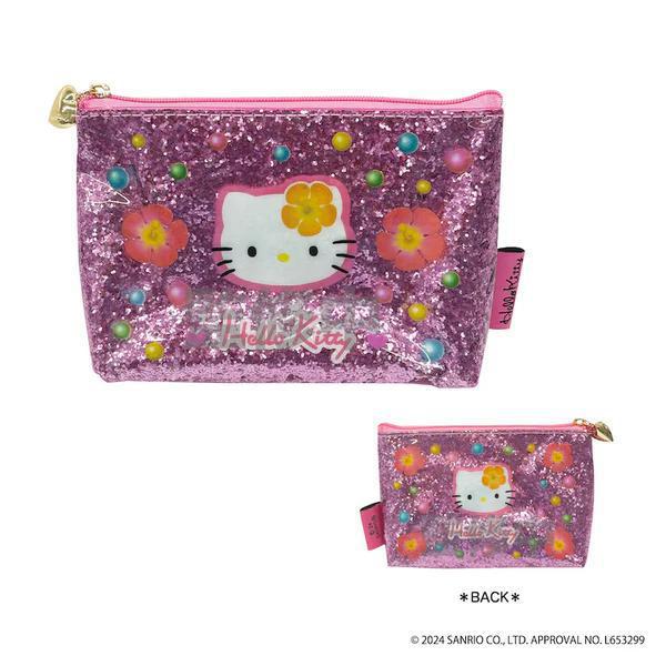 Sanrio Hello Kitty 2024 Ggogo Gal Collection Glitter Pouch Hibiscus 凯蒂猫2024闪光化妆包