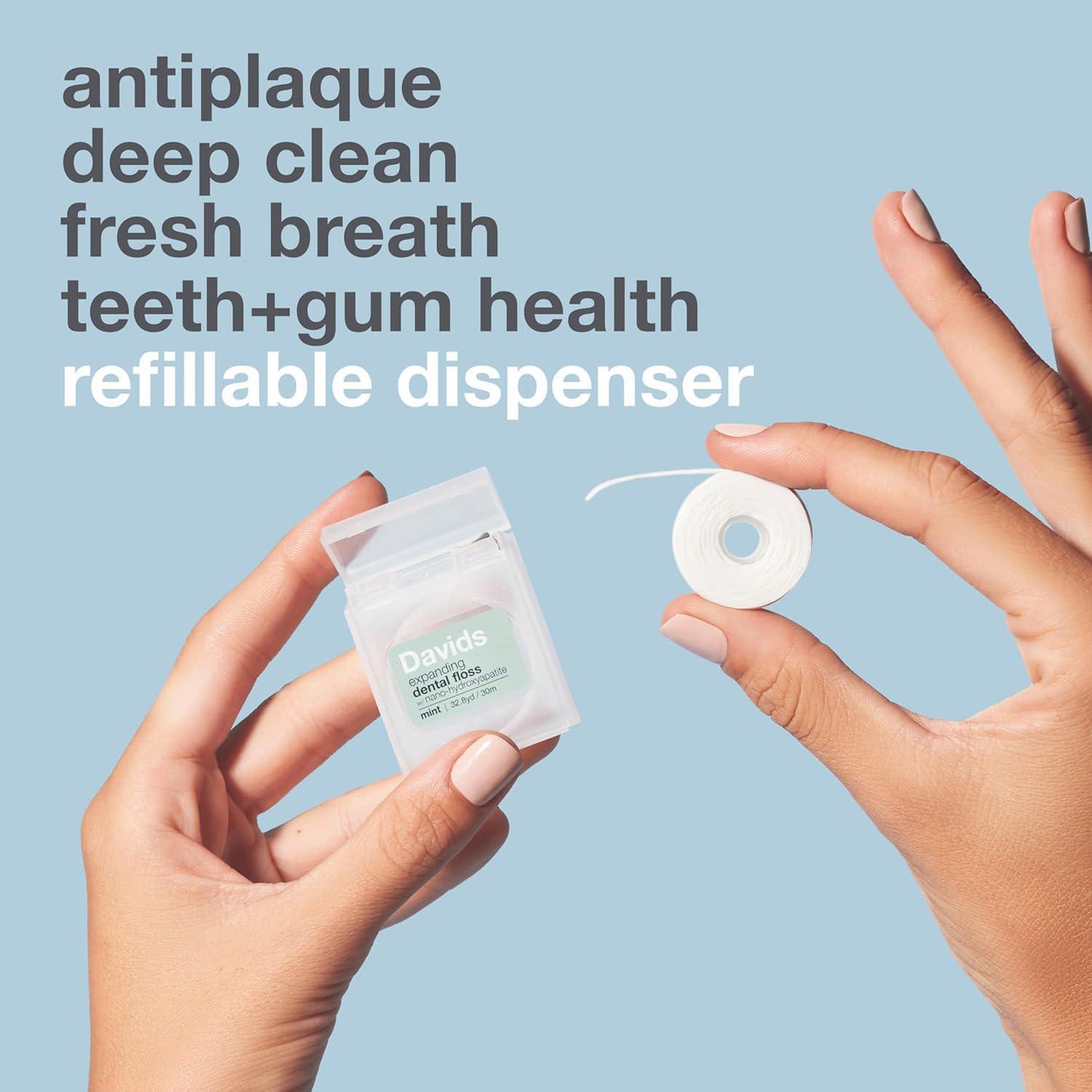 Davids Expanding Dental floss Refillable Dispenser 伸缩牙线薄荷味 30m
