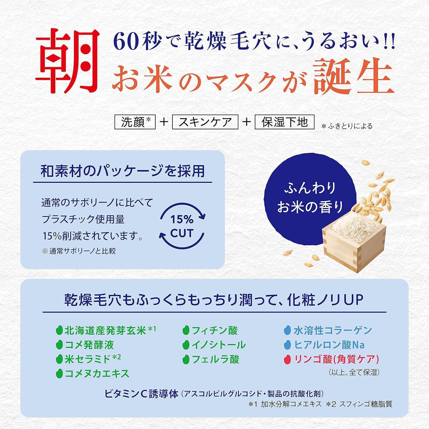 BCL Saborino Morning Face Mask Rice 碧芯珞日本北海道玄米滋润补水早安面膜 28pcs
