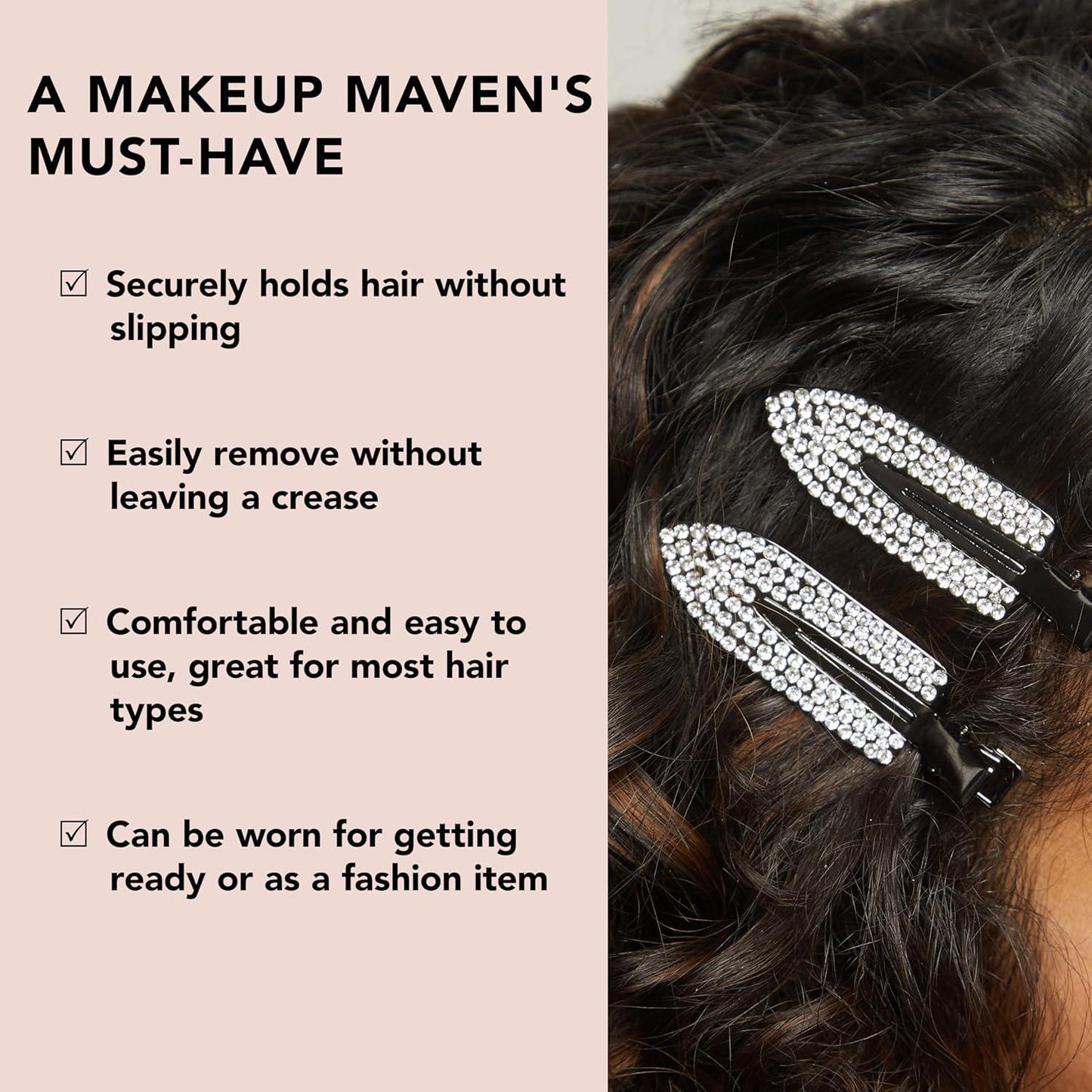 Kitsch Metal Rhinestone Creaseless Clips 2pc Set 金属水钻无痕发夹 2件