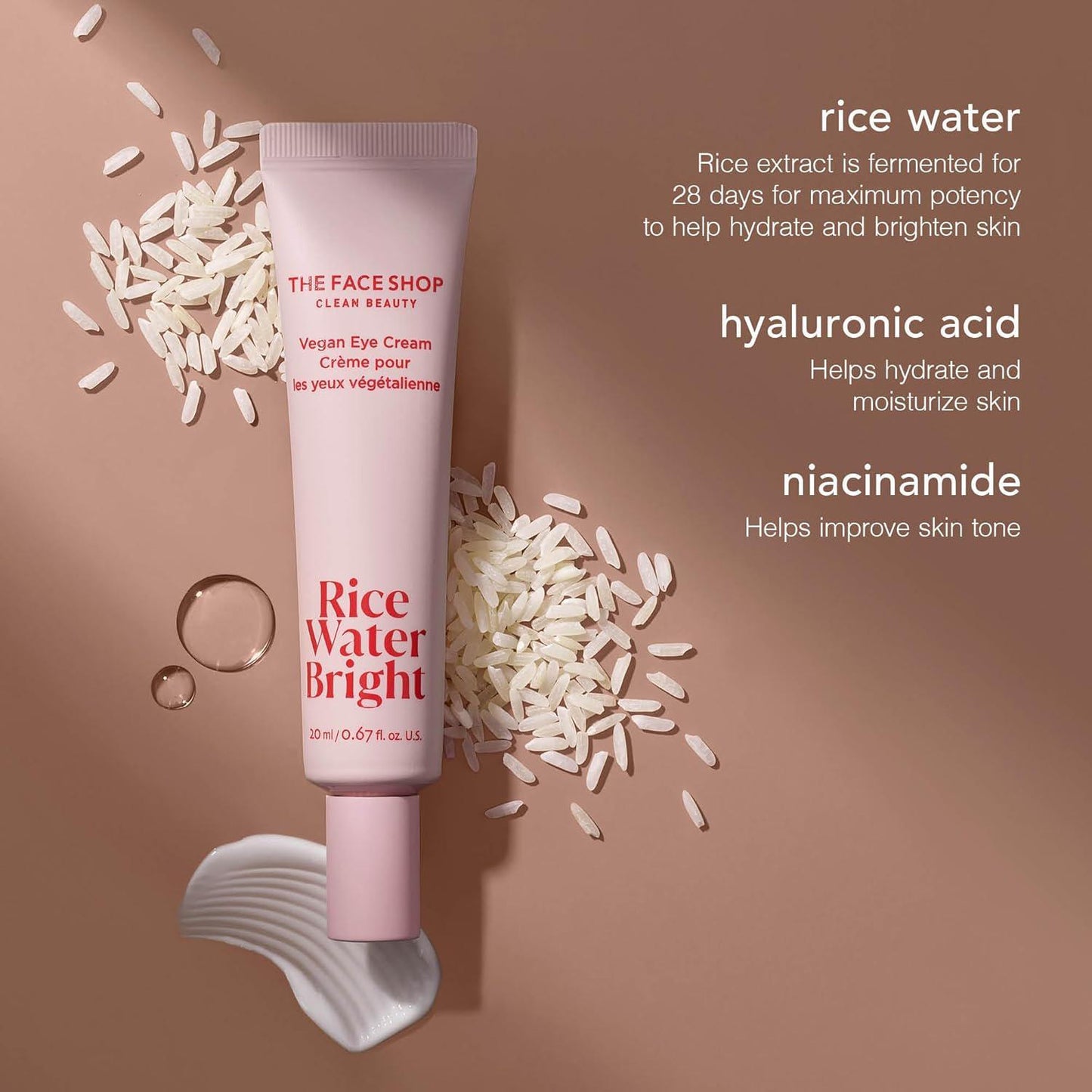 THE FACE SHOP Vegan Eye Cream Rice Water Bright 菲诗小铺米水亮白眼霜 20mL