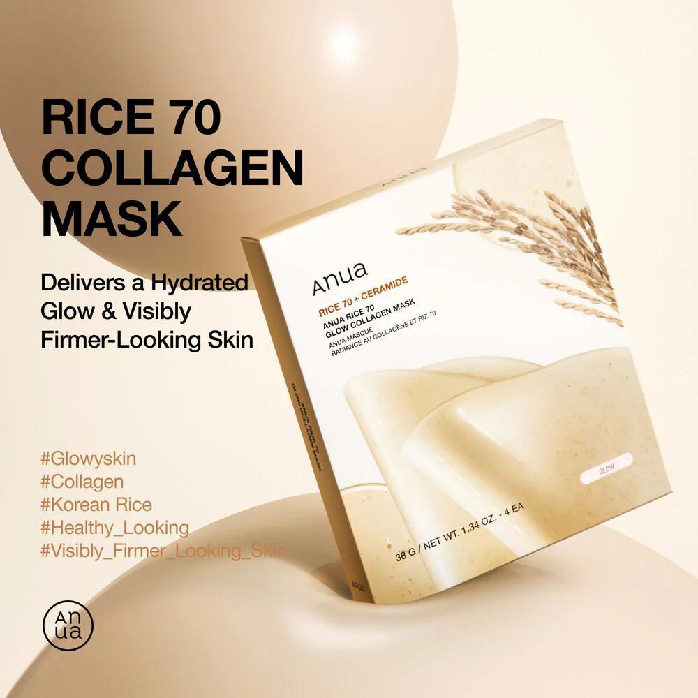ANUA Rice 70 Glow Collagen Mask 韩国ANUA大米70焕彩胶原蛋白面膜 4ea