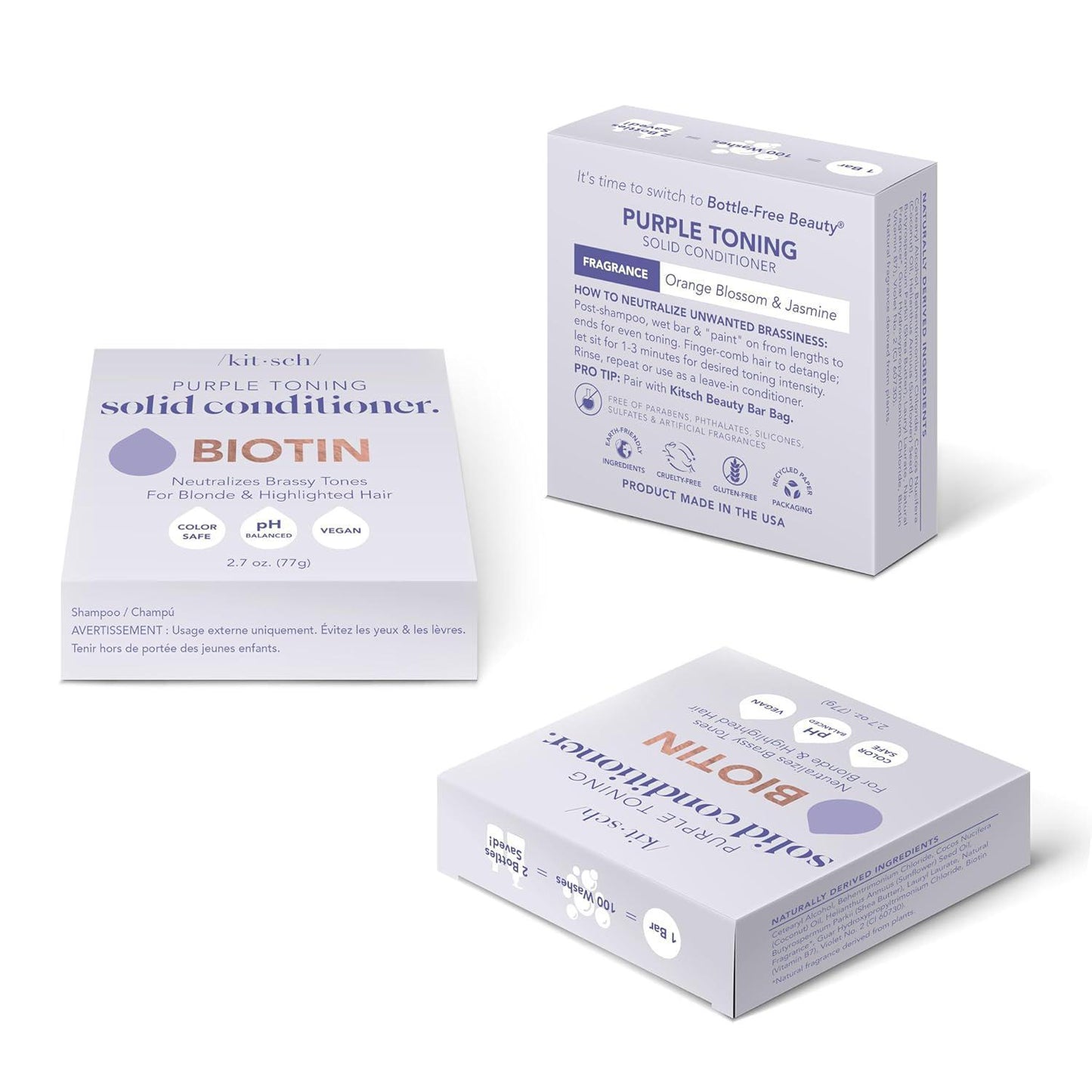 Kitsch Purple Toning Solid Conditioner Bar For Treated & Grey Hair 纯紫色固体护发素 2.7oz