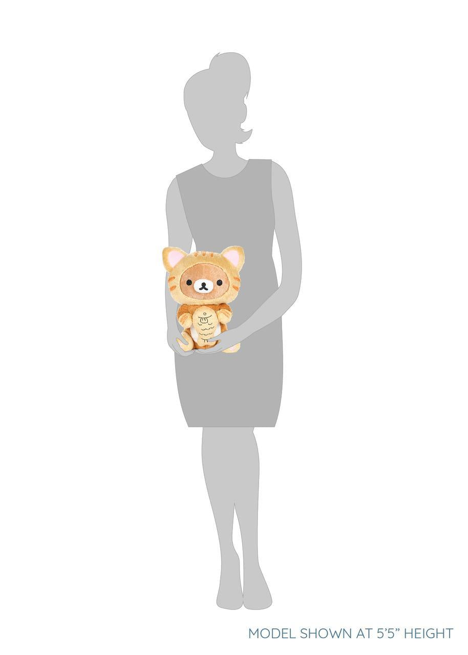 San-X Rilakkuma as Tiger Eating Fish Plush 轻松熊橙色虎猫吃鲷鱼外套毛绒玩具