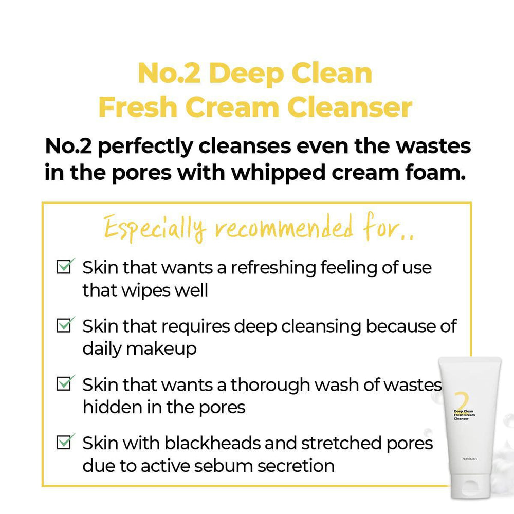 
                      
                        Numbuzin No.2 Deep Clean Fresh Cream Cleanser 韩国Numbuzin数字2号深层清洁洗面奶 120mL
                      
                    
