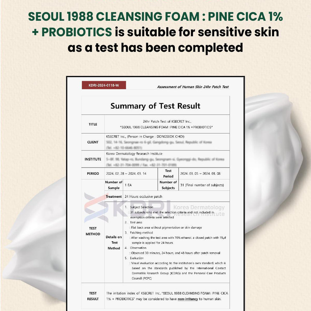 
                      
                        K-SECRET SEOUL 1988 Cleansing Foam - Pine Cica 1% + Probiotics 韩国K-SECRET1988毛孔清洁1%松树积雪草+益生菌 150mL
                      
                    
