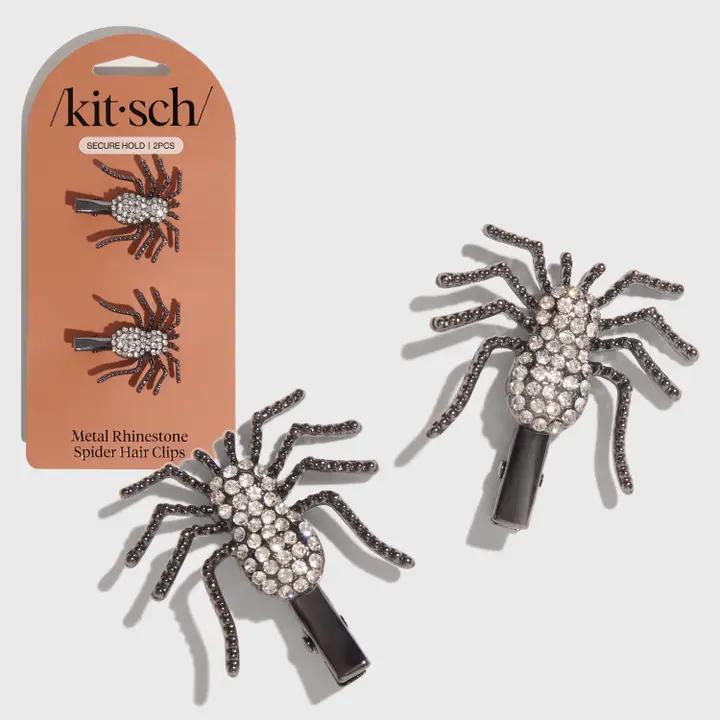 Kitsch Metal Rhinestone Hair Clips 2pc Set - Spider 蜘蛛金属水钻发夹 2件套