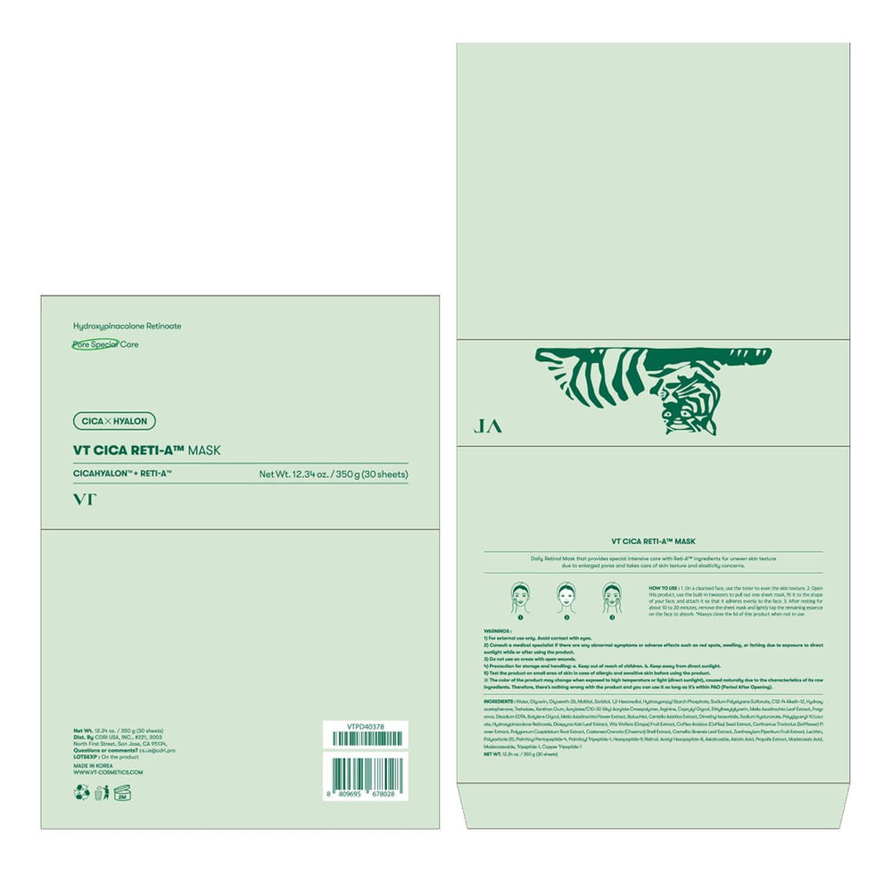 
                      
                        VT COSMETICS Cica Reti-A Mask 薇缔积雪草滋润保湿面膜 30ea
                      
                    