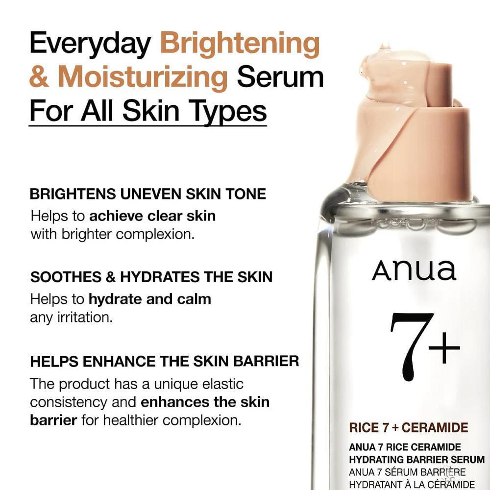 
                      
                        ANUA 7 Rice Ceramide Hydrating Barrier Serum 韩国ANUA大米神经酰胺保湿屏障精华 50mL
                      
                    