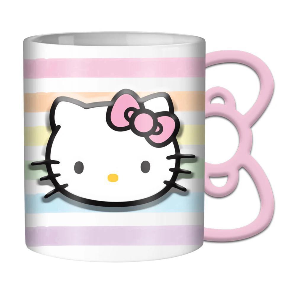 Hello Kitty Pastel Embossed Shaped Handle Ceramic Mug 凯蒂猫粉彩浮雕异形手柄陶瓷杯  20oz