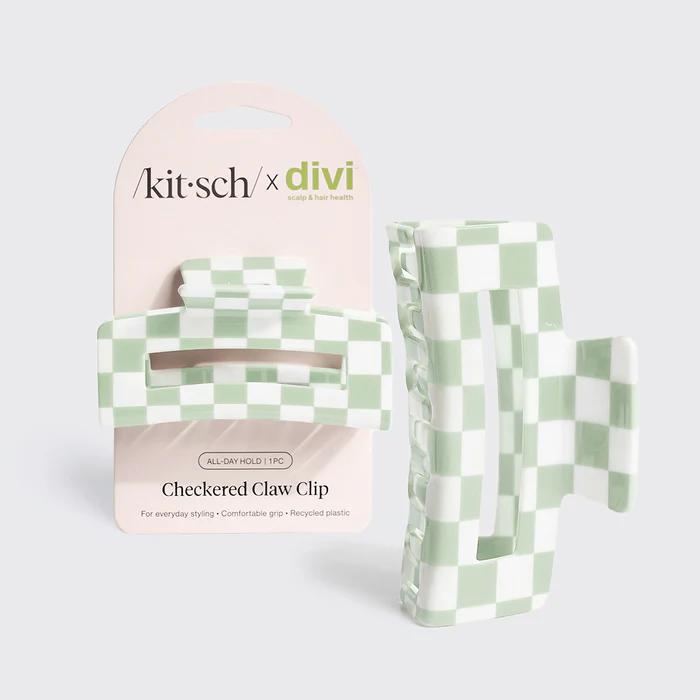 Kitsch X Divi Recycled Plastic Checkered Claw Clip 1pc 女士浓密塑料发夹 1件