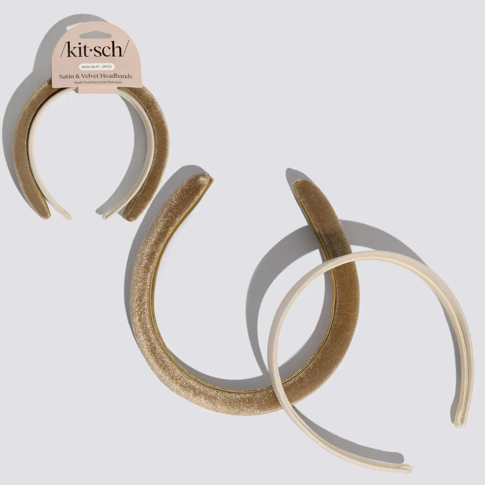 Kitsch Cream & Camel Satin & Velvet 毛绒缎面发带
