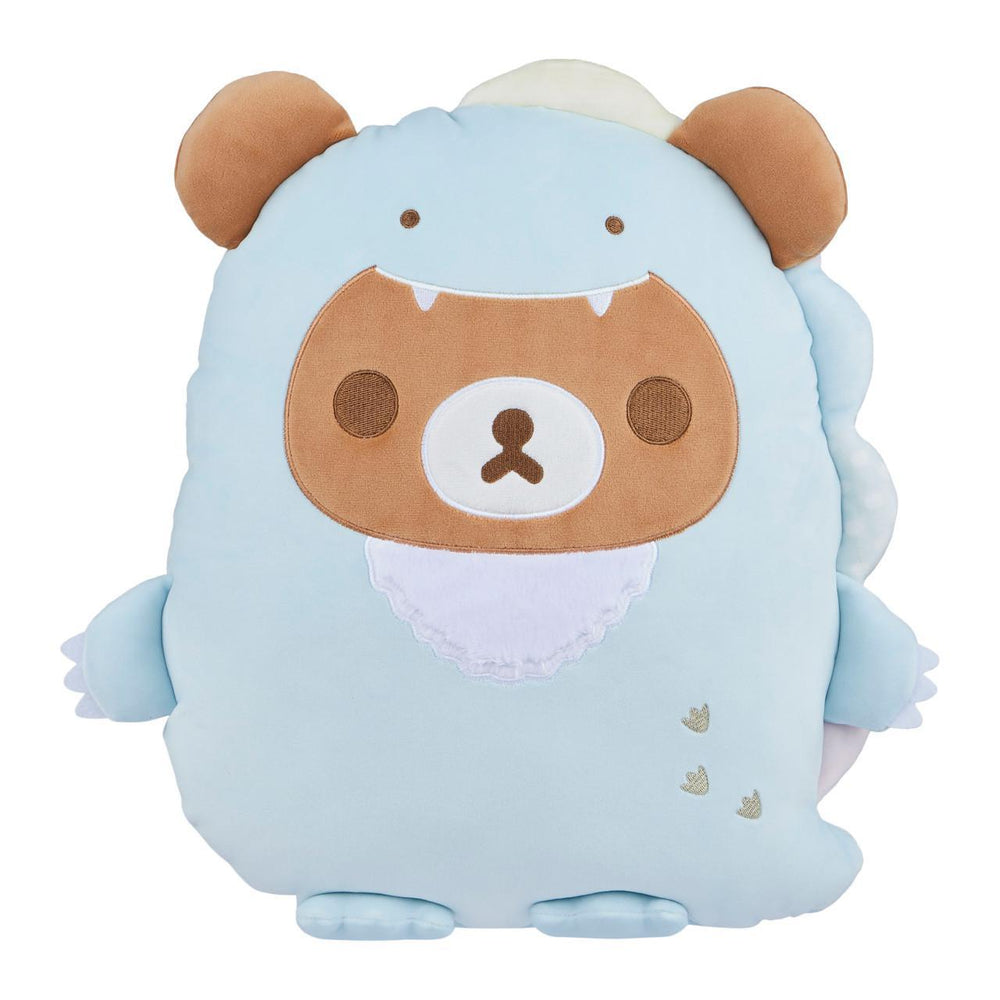 San-X Original Chairoikoguma Plays with Dino Flat Mochi Series Plush Pastel Blue 日本San-X原创淡蓝色茶小熊与恐龙扁麻糬系列毛绒玩具