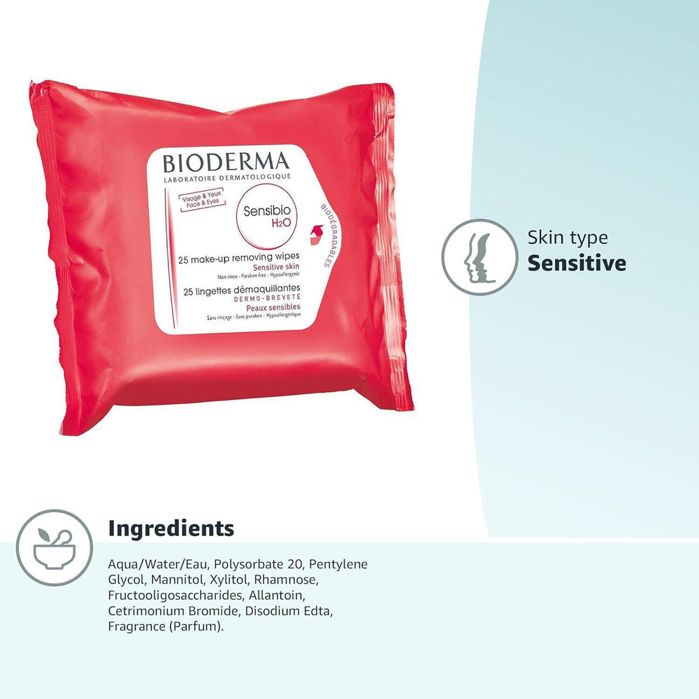 
                      
                        BIODERMA Sensibio H2O Wipes Ingredients 贝德玛粉水卸妆湿巾 25pcs
                      
                    