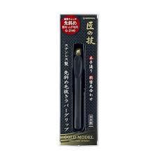 Green Bell SS Tweezers with Rubber Handle G-2140 日本 绿钟匠之技 高级斜面修眉镊子