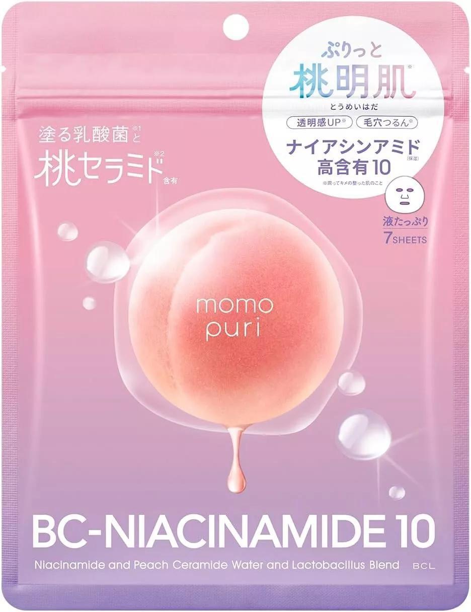 BCL Momo Puri Niacinamide & Peach Face Mask 碧芯珞早安晚安补水保湿面膜  7片装