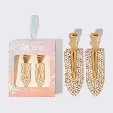 Kitsch Holiday Gift of Glam Creaseless Clips 2pc Set - Rhinestone 节日礼物金色无痕发夹2件套-水钻