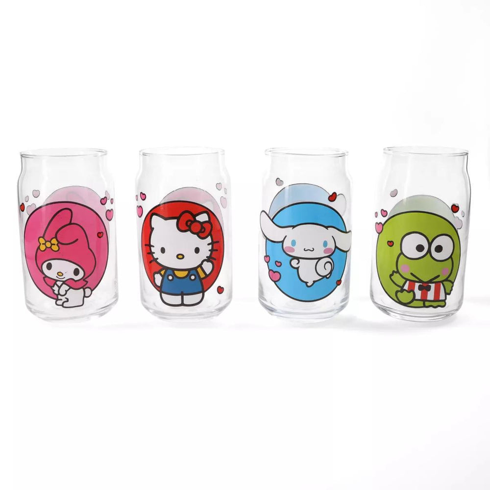 Hello Kitty & Friends Hearts 4pc 16oz Can Glass Set 凯蒂猫和朋友玻璃杯 4件套