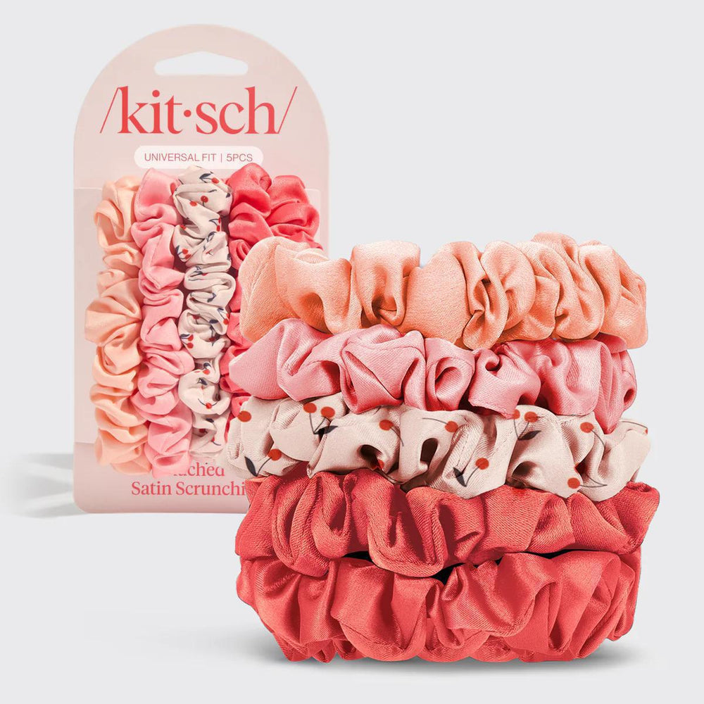 Kitsch Cherry Blossom Ruched Satin Scrunchies 5pc Set 樱花褶皱缎带发圈5件套