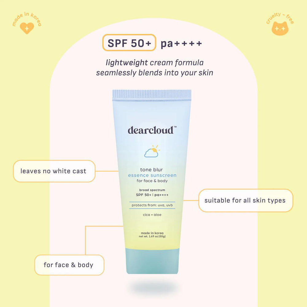 
                      
                        Dearcloud Tone Blur Essence Sunscreen 韩国Dearcloud柔肤精华防晒霜 SPF 50+ PA++++
                      
                    