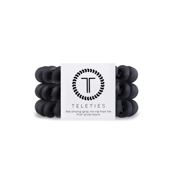 TELETIES Spiral Hair Coils Matt Black Hair Ties 哑光黑色大号螺旋电话线发圈