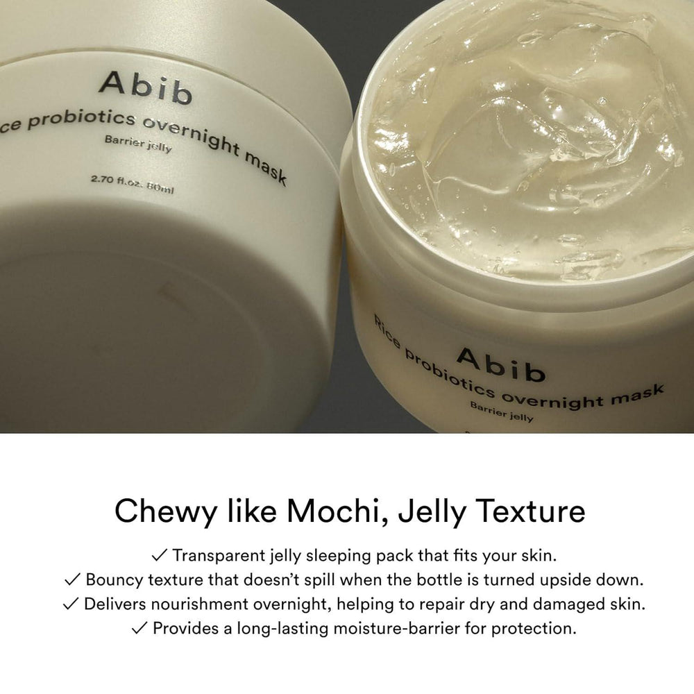 
                      
                        Abib Rice Probiotics Overnight Mask Barrier Jelly 阿彼芙米萃益生菌涂抹式睡眠面膜 80mL
                      
                    