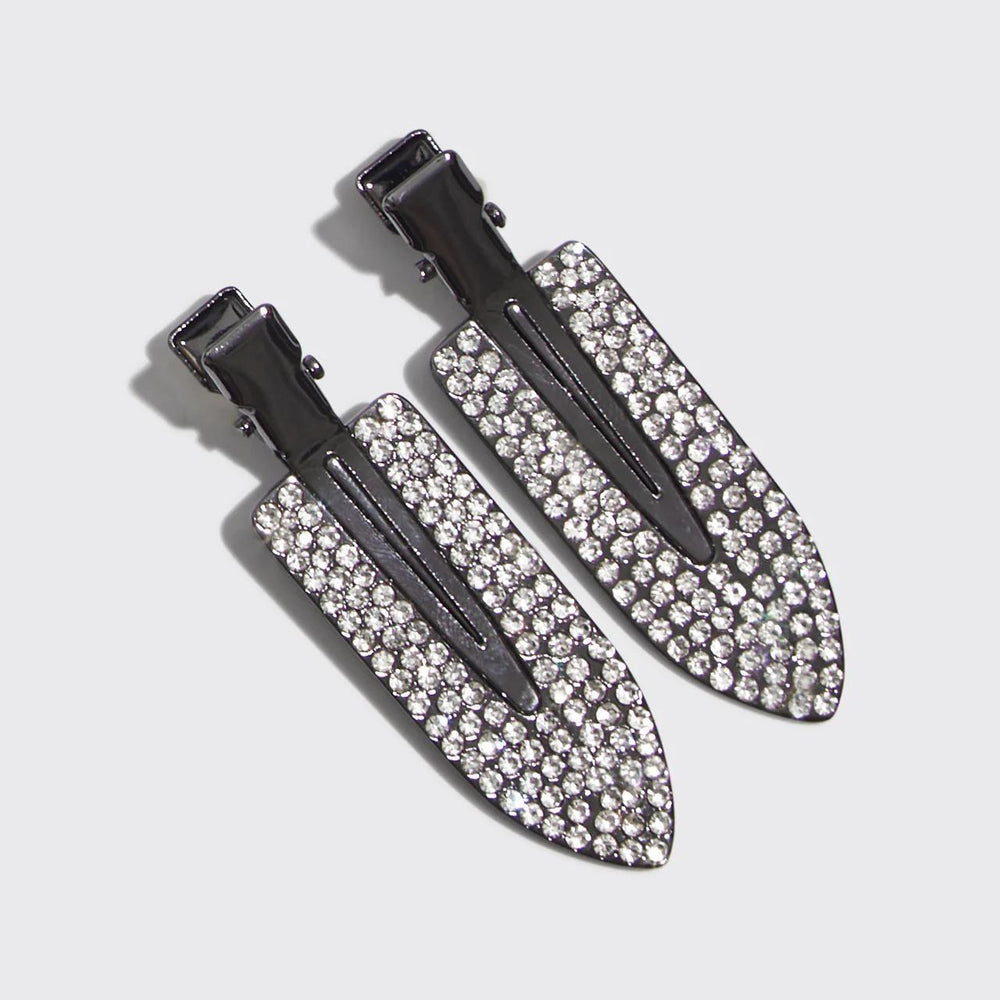 Kitsch Metal Rhinestone Creaseless Clips 2pc Set 金属水钻防皱发夹 2件