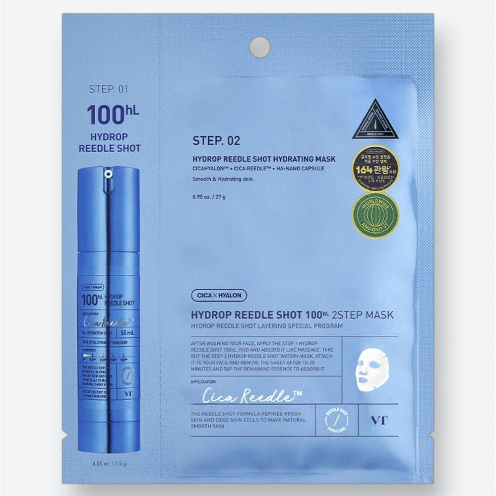 
                      
                        VT COSMETICS Hydrop Reedle Shot 100hL 2 Step Mask in Bulk 薇缔玻尿酸补水两部曲精华面膜
                      
                    