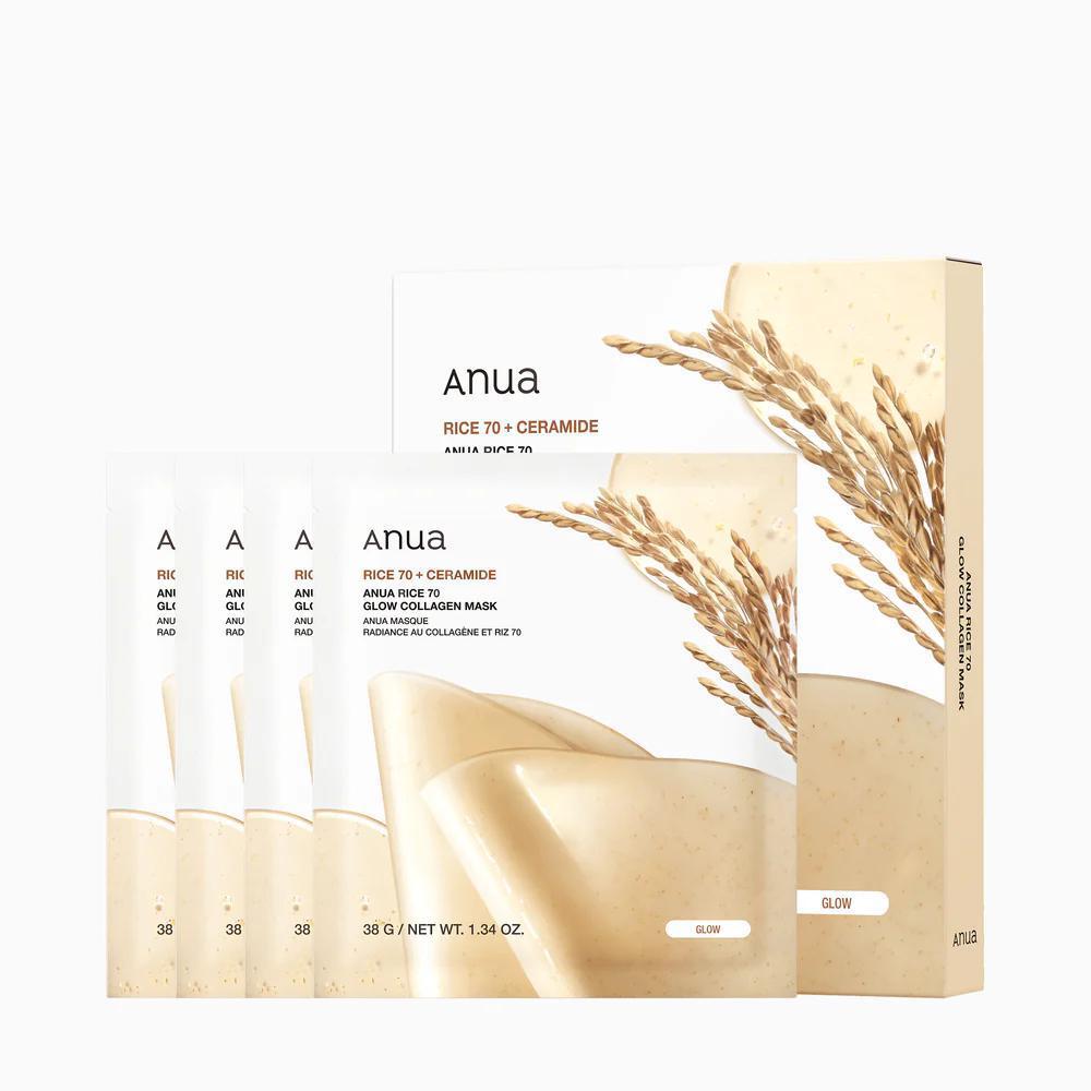 ANUA Rice 70 Glow Collagen Mask 韩国ANUA大米70焕彩胶原蛋白面膜 4ea
