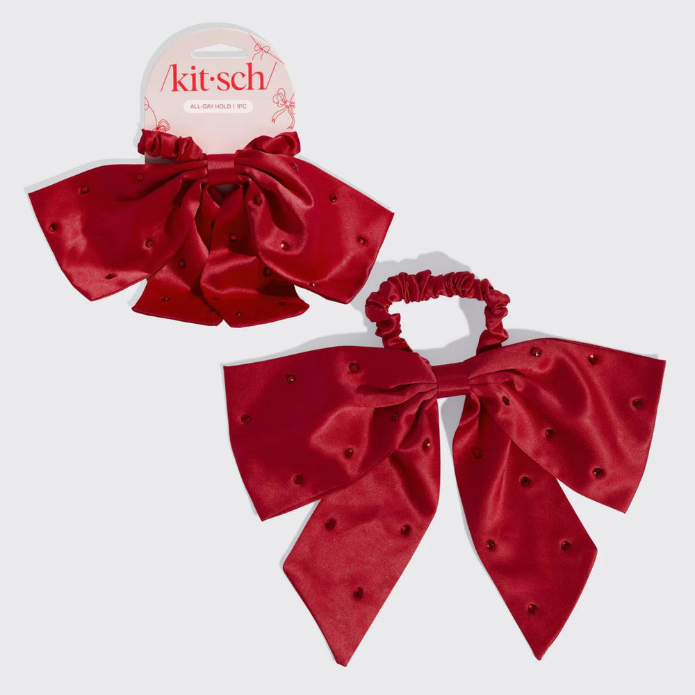 Kitsch Holiday Satin & Rhinestone Bow Scrunchie 缎面水钻蝴蝶结发圈
