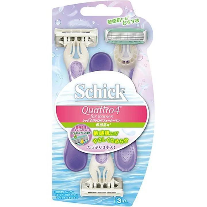 Schick Quattro 4 Dispo For Women, For Sensitive Skin 女士敏感肌肤一次性脱毛剃须刀 3件装