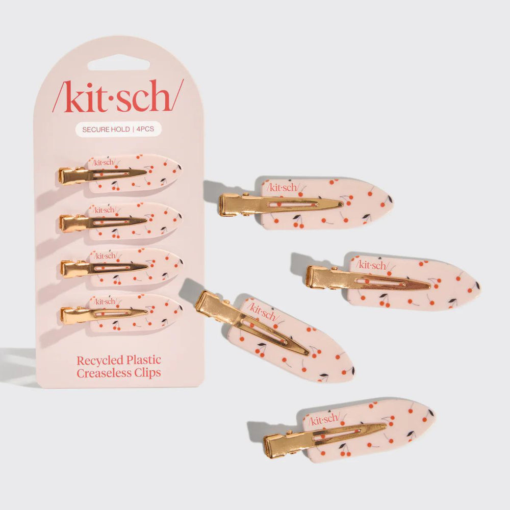 Kitsch Recycled Plastic Creaseless Clips 樱桃印花无折痕夹子 4件套