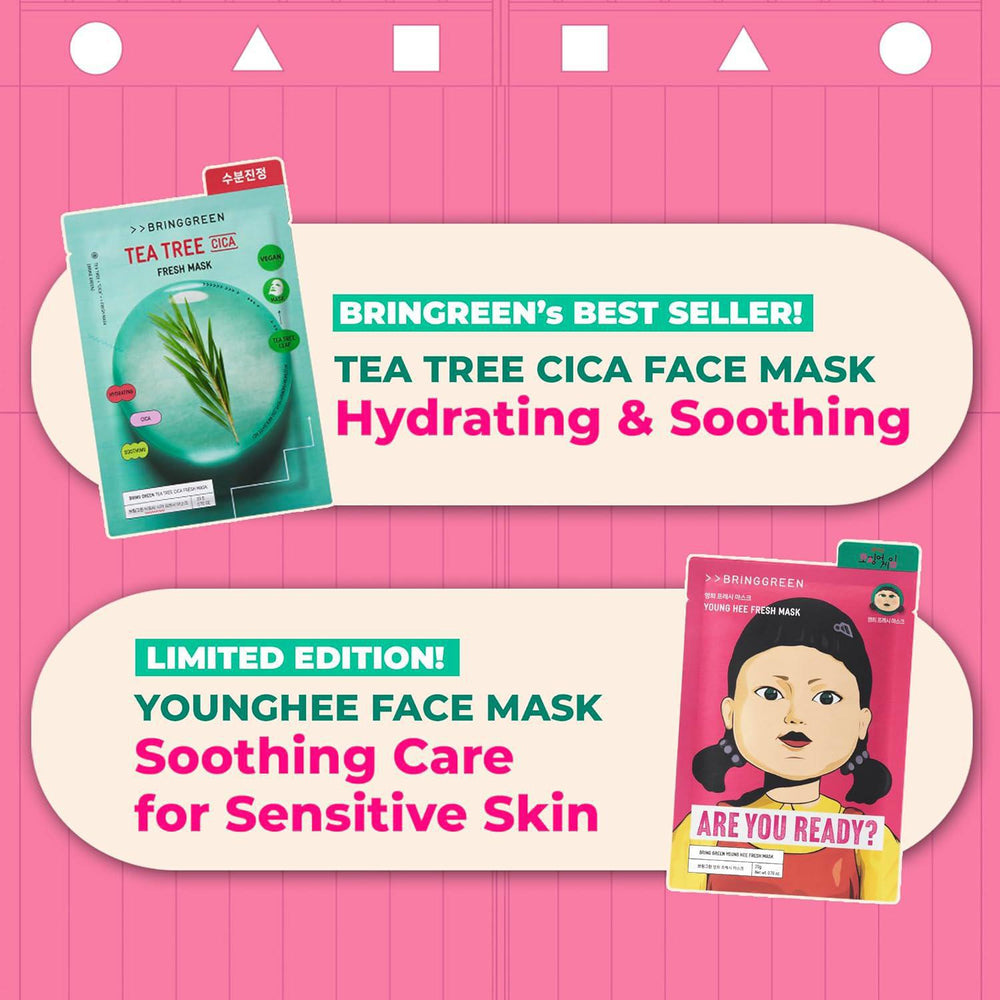 
                      
                        BRING GREEN Tea Tree CICA&Pink Soldier Fresh Mask-Netflix Squid Game Collaboration Limited 芭兰歌林茶树积雪草清新面膜鱿鱼游戏合作限量版
                      
                    