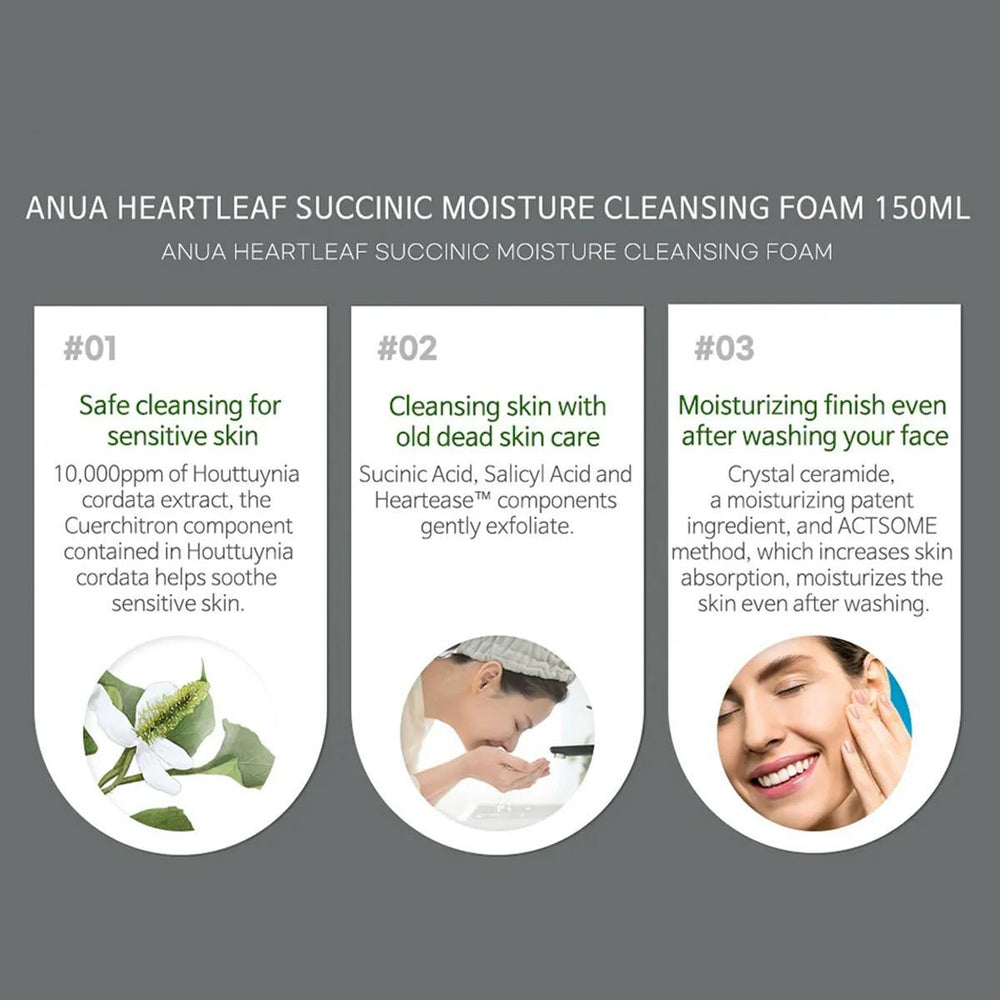 
                      
                        ANUA Heartleaf Succinic Moisture Cleansing Foam 韩国ANUA鱼腥草琥珀酸保湿洁面泡沫 150mL
                      
                    