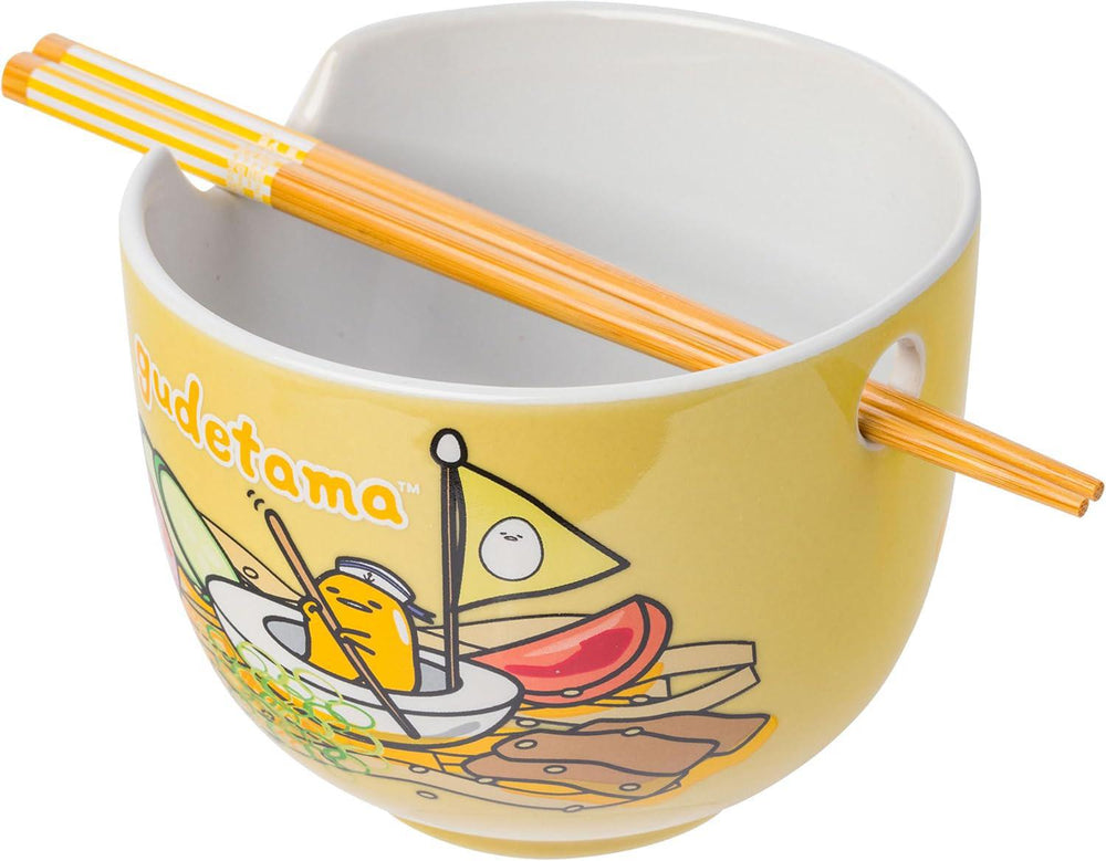 Gudetama Swimming In Ramen 20oz Ceramic Ramen Bowl 在拉面里游泳的蛋黄哥陶瓷拉面碗（带筷子）