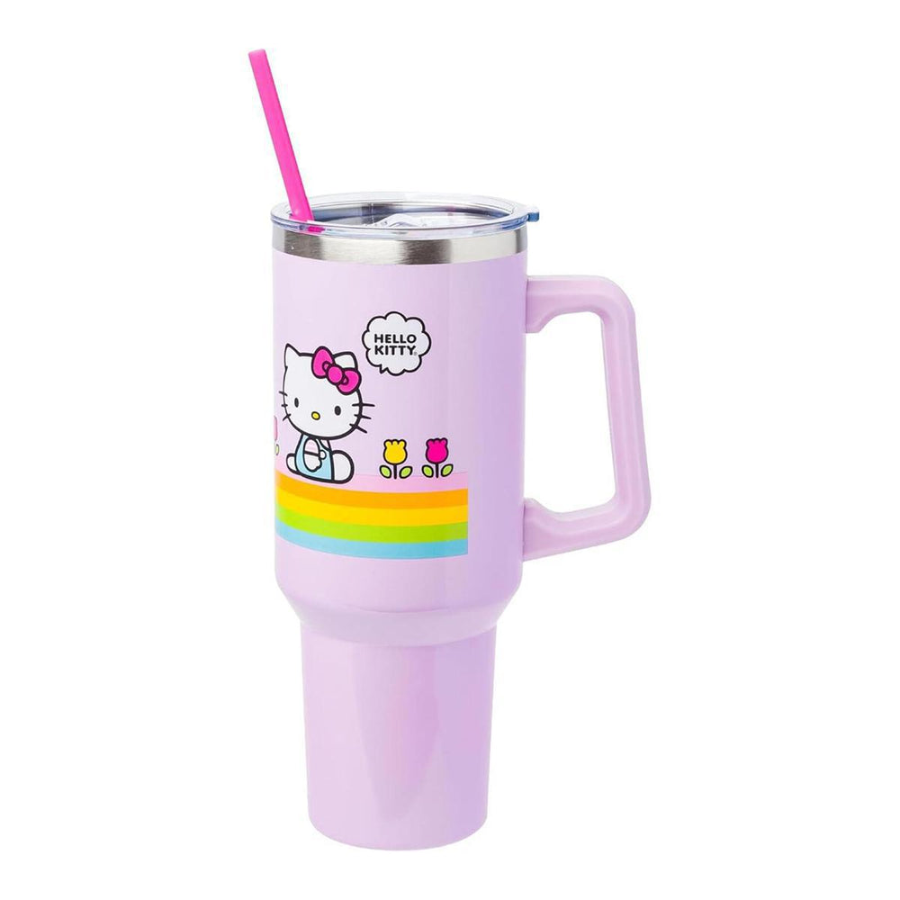 Hello Kitty Cactus 40oz Stainless Steel Tumbler w/ Handle 凯蒂猫春夏花朵彩虹条纹不锈钢杯（带手柄和吸管）