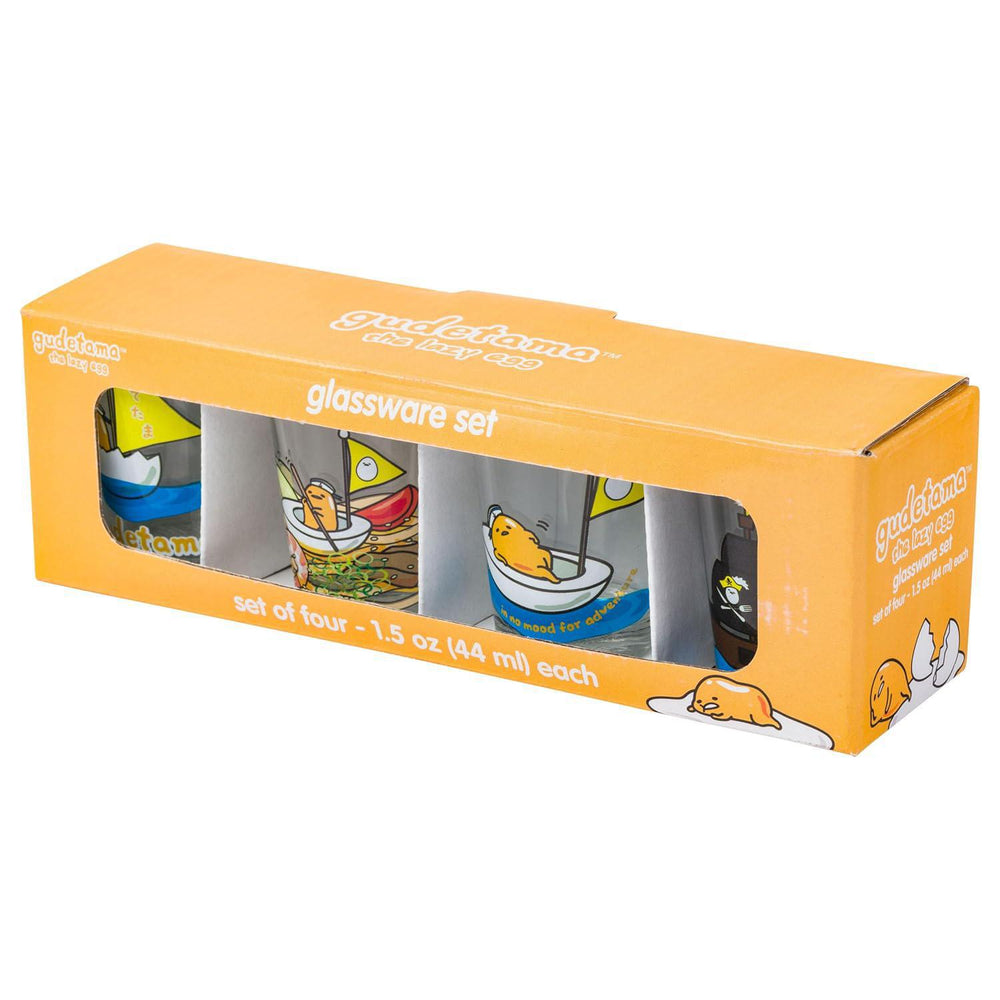 Gudetama Lost At Sea Scenes 4pc Mini Glass Set 4x1 蛋黄哥迷失海上场景4件套迷你玻璃杯套装 1.5oz