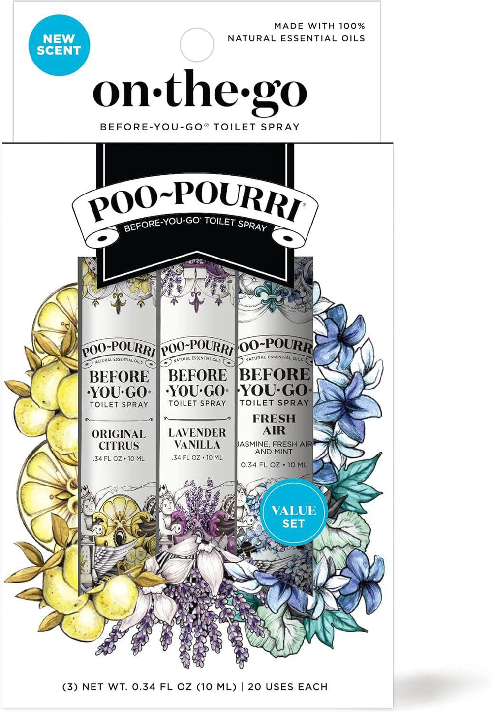 Poo-Pourri Before-You-Go Toilet Spray On-The-Go Set 3 pack Travel Size 神奇噗噗丽如厕马桶除臭喷雾3件装旅行装 10 mL