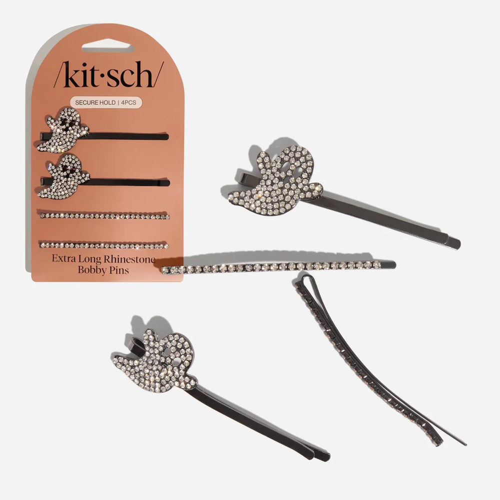 Kitsch Extra Long Metal Rhinestone Bobby Pins Ghost  金属水钻发夹 4件套