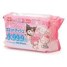 LEC Sanrio Characters Wet Tissue 80 Sheets×3 日本LEC 99.9%纯水湿巾补充装