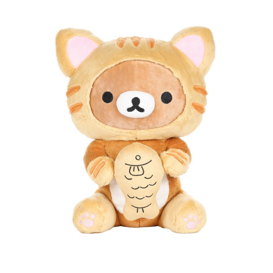 San-X Rilakkuma as Tiger Eating Fish Plush 轻松熊橙色虎猫吃鲷鱼外套毛绒玩具